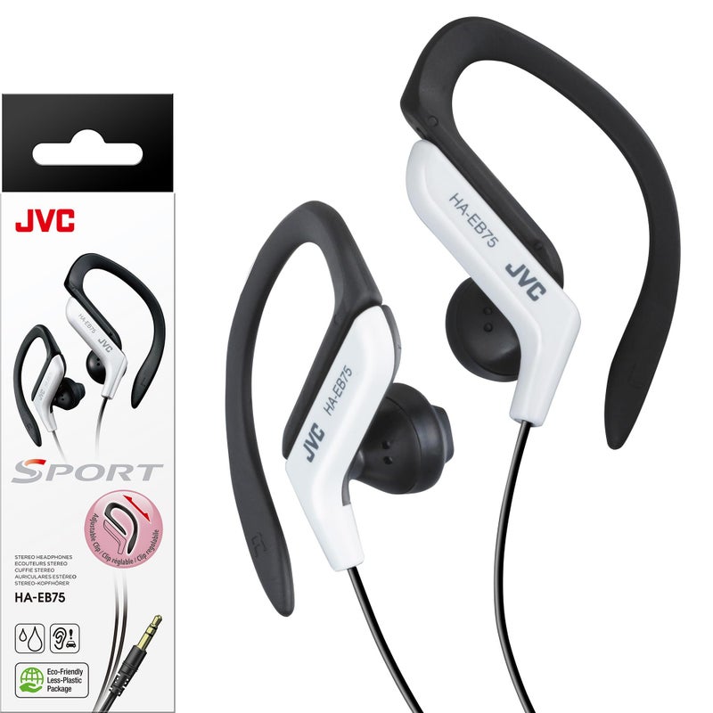 JVC HAEB75W Sports Clip Headphone, White, 1.60 x 4.40 x 3.90 inches - Image 1